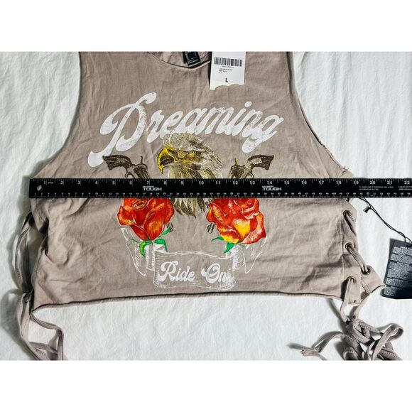 NWT Forever 21 Dreaming Ride On Side Tie Crop Tank Large Motorcycle Biker - Picture 7 of 7